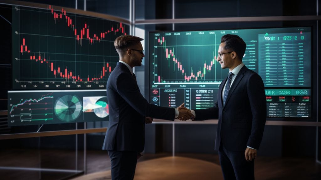 Two investors handshaking representing Bridging the Gap between RV and the Relative Strength Index
